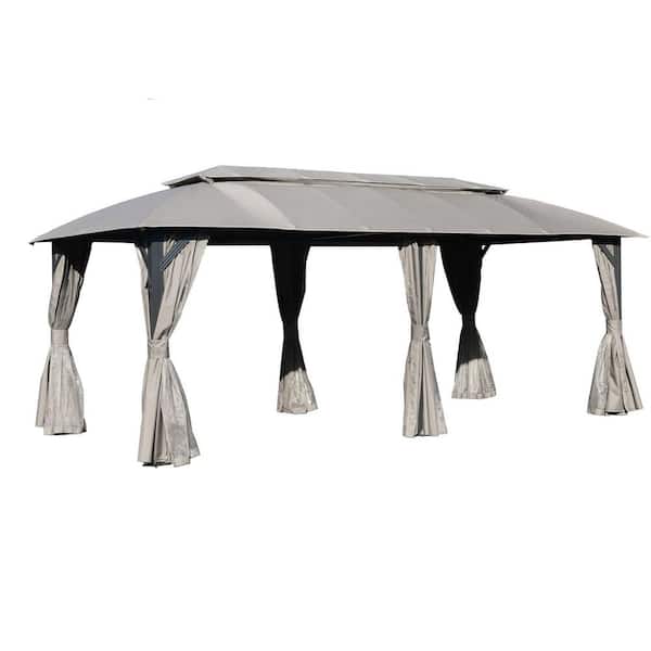 Unbranded 10 ft. x 20 ft. Outdoor Gazebo with Double Roofs, Mosquito Nettings, Heavy-Duty Metal Frame Party Tent Canopy, Grey