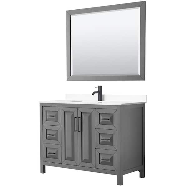Wyndham Collection Daria 48 in. W x 22 in. D x 35.75 in. H Single Bath Vanity in Dark Gray with White Cultured Marble Top and 46 in. Mirror