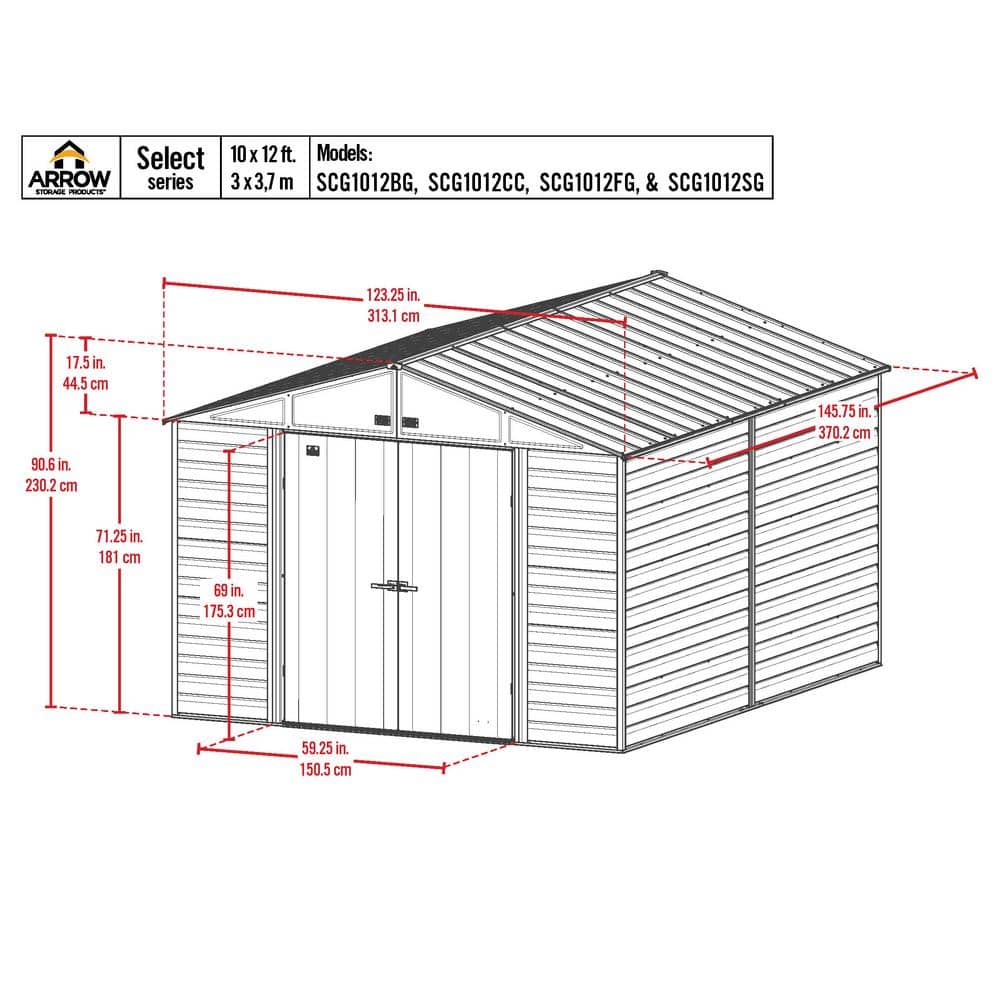 Flute Grey 10' x 12' Galvanized Steel Peak Roof Storage Shed