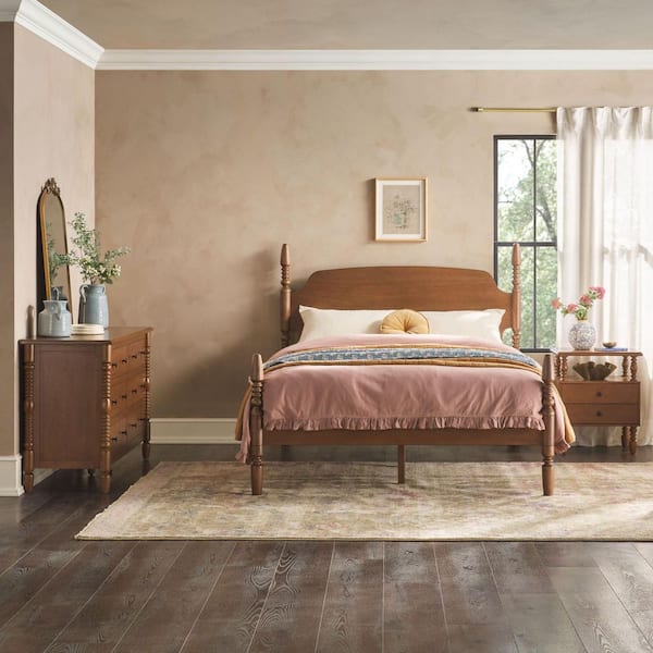 Modern Easy Assembly 3-Piece Solid Wood Dark Brown 2-drawer Nightstand and 6-drawer Dresser with Queen Bed Bedroom Set