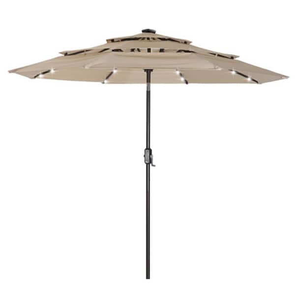 Unbranded 8.85 ft. Dia Market Aluminum Pole and 8 Aluminum Ribs Outdoor Umbrella in Beige with 32 LED Lights