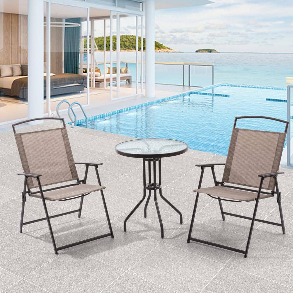 3-Piece Metal Round Outdoor Bistro Set in Beige price history on PriceWatchPro