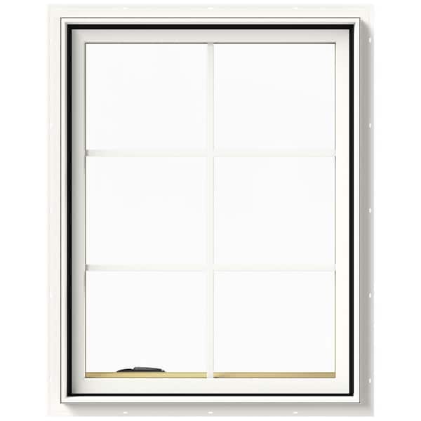 JELD-WEN 28 in. x 36 in. W-2500 Series White Painted Clad Wood Left-Handed Casement Window with Colonial Grids/Grilles