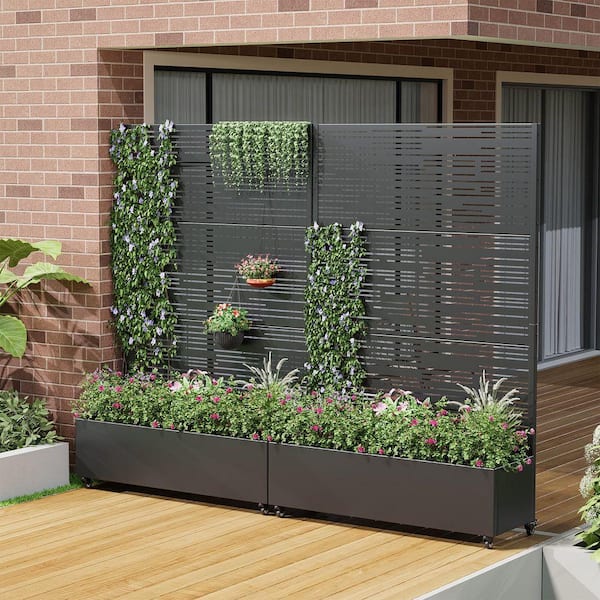 Lirago 72 in. H x 47 in. W Rectanglar Black Outdoor Metal Privacy