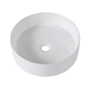 ART 15.75 in. L x 15.75 in. W x 4.75 in. H Bathroom Glossy White Ceramic Round Vessel Sink Art Basin (without Drainer)