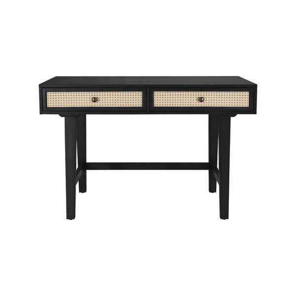 Member's Mark Enzo Writing Desk with 3 Rattan Storage Drawers, Black Finish