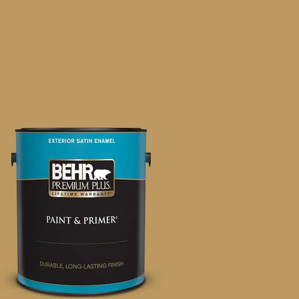 BEHR PREMIUM PLUS 1 gal. #330F-5 Golden Bear Satin Enamel Exterior Paint & Primer