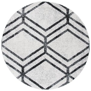 Adirondack Ivory/Charcoal 6 ft. x 6 ft. Distressed Diamond Round Area Rug
