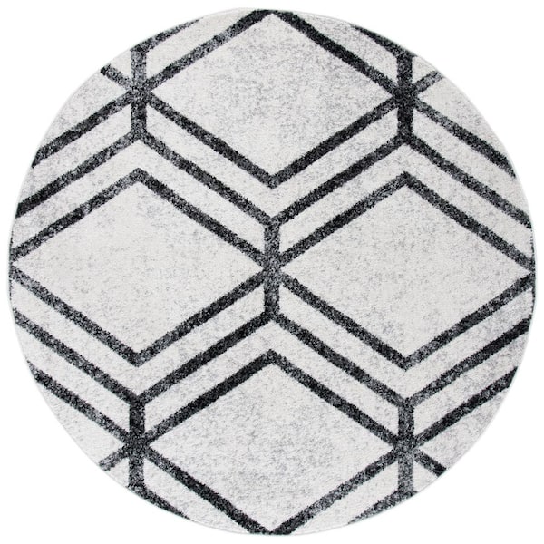 SAFAVIEH Adirondack Ivory/Charcoal 6 ft. x 6 ft. Distressed Diamond Round Area Rug