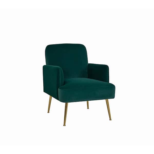 Unbranded Modern Green Velvet Upholstered Armchair with Metal Legs