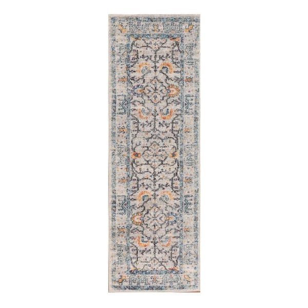 Yellow, Ivory 2 ft. x 8 ft. Loomed Oriental Polypropylene Runner Indoor/Outdoor Area Rug