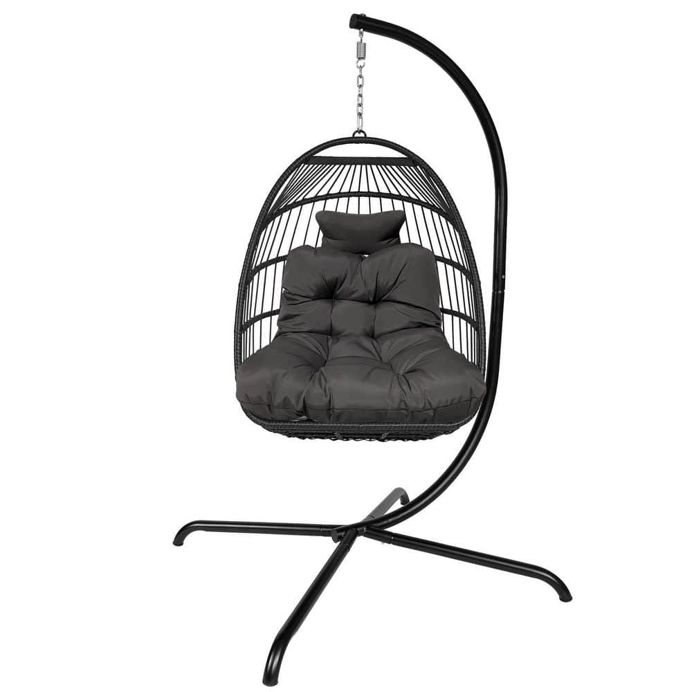 Indoor Outdoor Wicker Rattan Patio Hanging Chair, Swing Egg Chair with C Ty