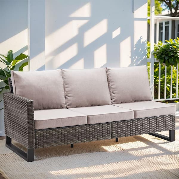 Gymojoy Valenta Gray Wicker Outdoor Sectional with Beige Cushions