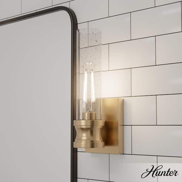 Hunter Lenlock 1-Light Alturas Gold Wall Sconce with Clear Seeded Glass Shade