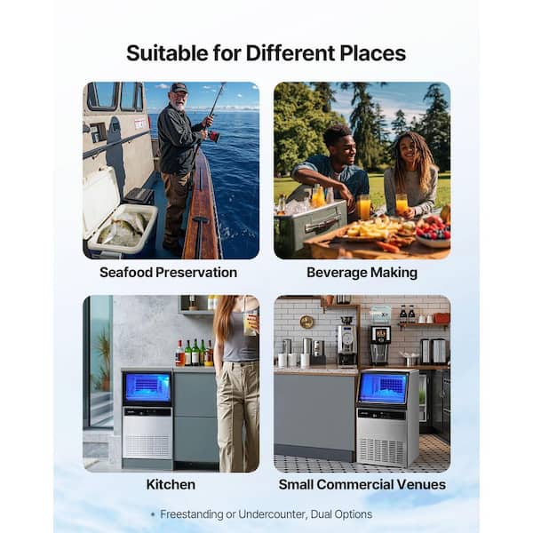 Commercial Ice Maker 120 lbs./24 in. H Full Size Cubes 17.52 in. Freestanding Ice Maker Machine with 33 lbs. in Silver