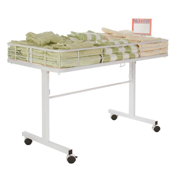 Econoco - 48 in. D x 24 in. W x 31 in. H White Metal Grid 4-Wheeled Folding Storage Table