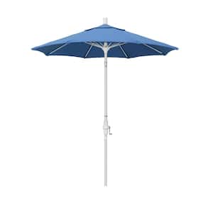7.5 ft. Matted White Aluminum Market Collar Tilt Patio Umbrella Fiberglass Ribs and in Frost Blue Olefin