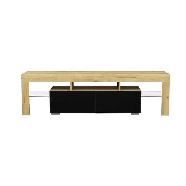 Unbranded 63 in. Modern Oak Wooden TV Stand with 2 Storage Drawers Fits TV's up to 72 in. with RGB Light