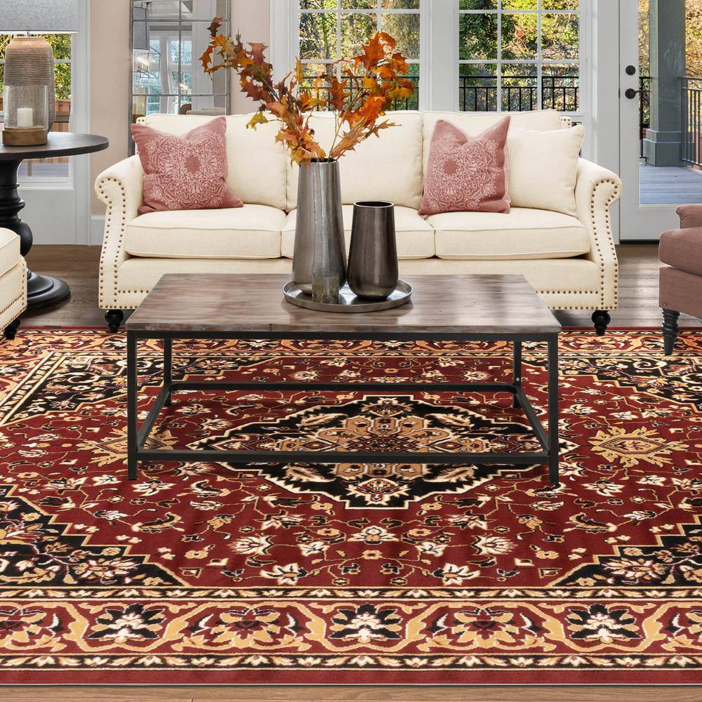 Red Low Pile Synthetic Rectangular Area Rug, 5' x 8'