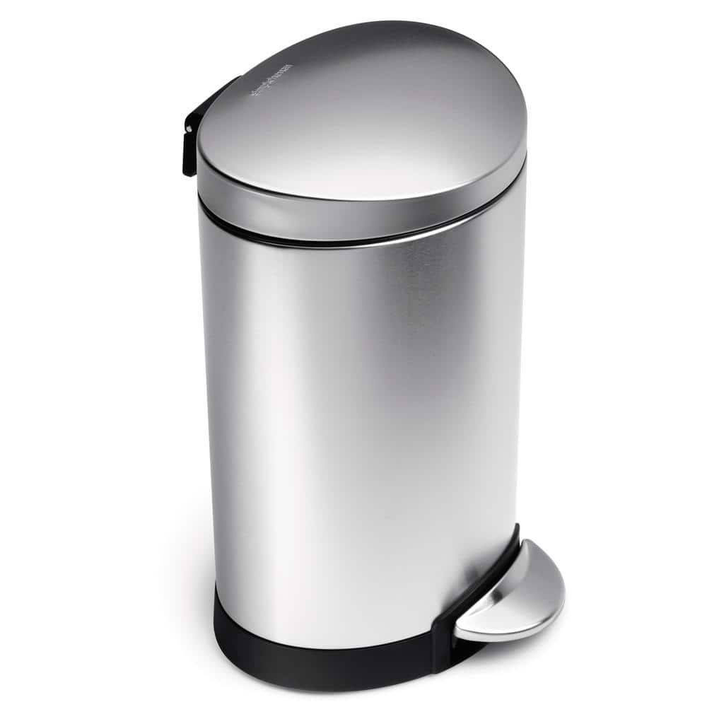 Simplehuman 6 Liter Fingerprint Proof Brushed Stainless Steel Semi Round Step On Trash Can Cw1834 The Home Depot