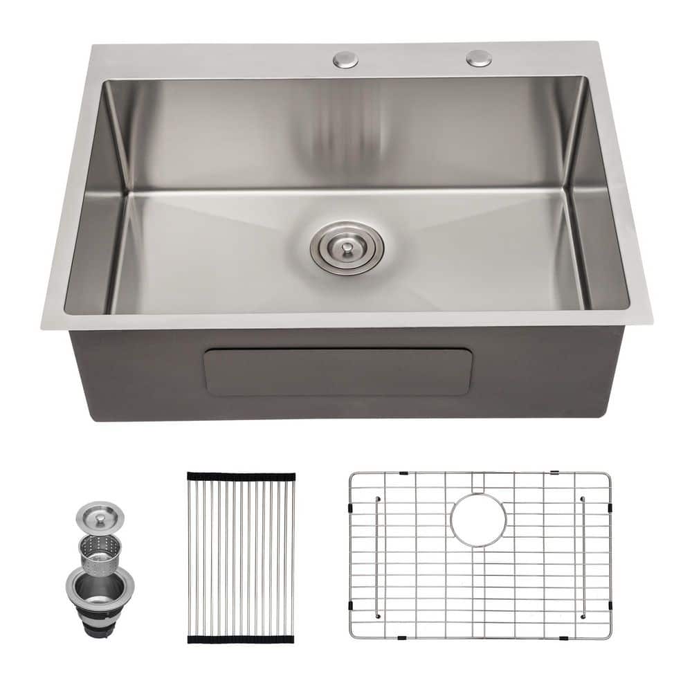 33 in. Drop-in Single Bowl 16-Gauge Brushed Nickel Stainless Steel Kitchen Sink with Bottom Grids price history on PriceWatchPro