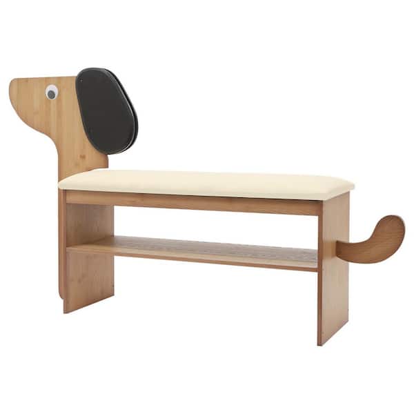 30.7 in. H Beige 6-Pair Bamboo Shoe Rack Entryway Shoe Rack Bench with Cushion