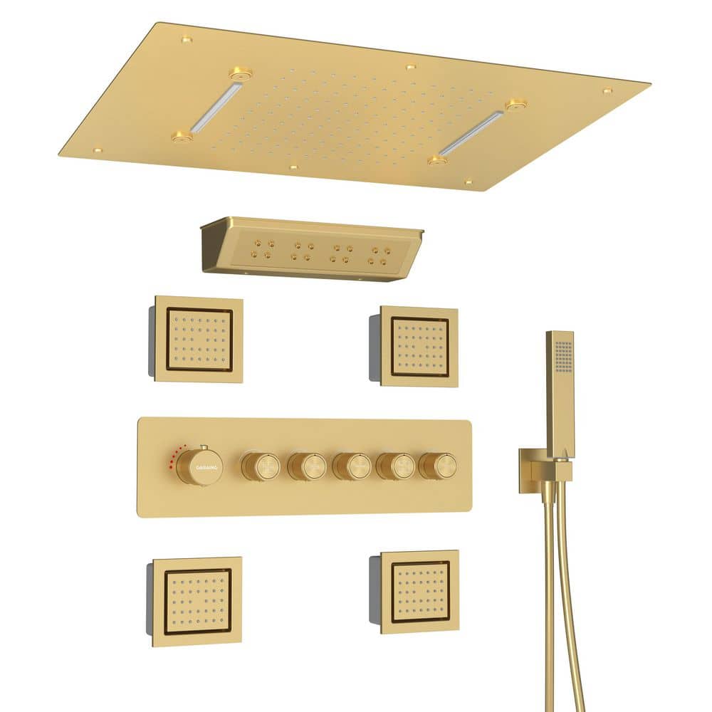 Rectangular Faucet CASAINC Single-Handle 5-Spray Rectangular Shower Faucet 2.5 GPM with ...