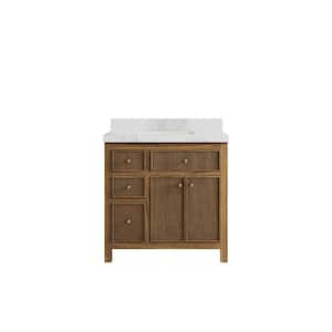 Sonoma Teak 36 in. W x 22 in. D x 36 in. H Single Sink Bath Vanity Center in Dark Teak with 2" Calacatta Nuvo Top