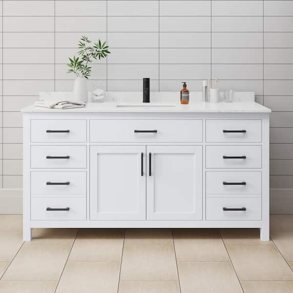 Wyndham Collection Beckett 66 in. W x 22 in. D Single Bath Vanity in White with Cultured Marble Vanity Top in White with White Basin