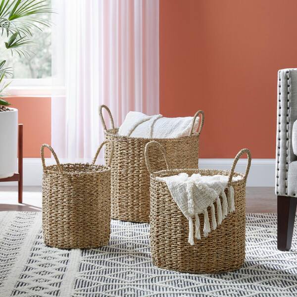 Home Decorators Collection Round Woven Seagrass Storage Baskets (Set of 3)