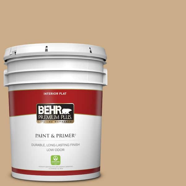 BEHR PREMIUM PLUS 5 gal. #N280-4 Perfect Tan Flat Low Odor Interior Paint & Primer
