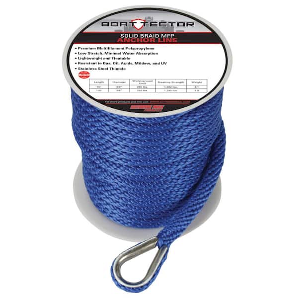 Extreme Max BoatTector 1/2 in. x 100 ft. Royal Blue Solid Braid MFP Anchor  Line with Thimble 3006.3478 - The Home Depot