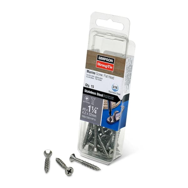 Simpson Strong-Tie #8 x 1-1/4 in. #2 Phillips Drive, Flat Head, Type 316 Stainless Steel Marine Screw (15-Pack)