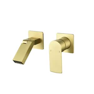 Modern Single-Handle Wall Mounted Bathroom Faucet in Brushed Gold