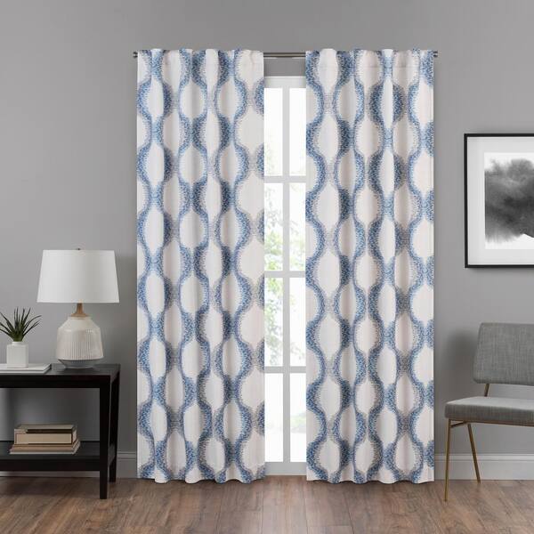 Eclipse Summit Draftstopper Blue Geo Polyester 40 in. W x 95 in. L Room Darkening Single Rod Pocket Back Tab Curtain Panel