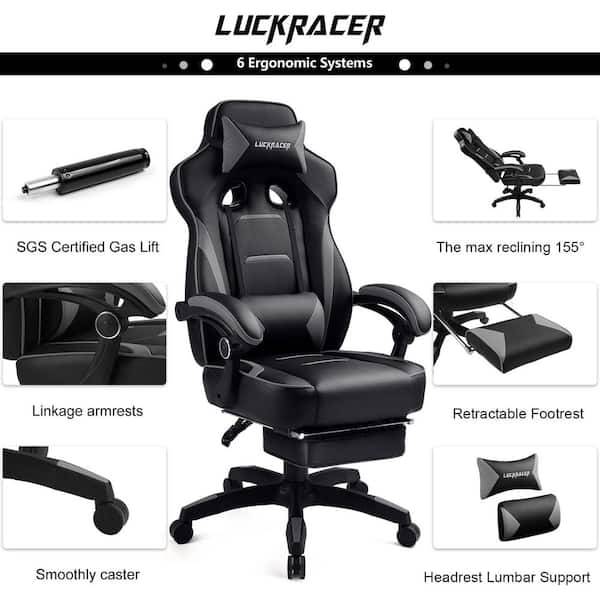 Gaming Chair, Computer Chair with Footrest and Bluetooth Speakers, High  Back Ergonomic Gaming Chair, Reclining Gaming Chair with Linkage Armrests  for Adults by GTRacing (Grey) 