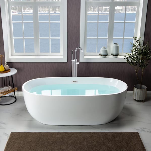 Millville 67 in Acrylic Freestanding Double Ended Soaking Bathtub with Drain and Overflow Included in White Millville 67 in Acrylic Freestanding Double Ended Soaking Bathtub with Drain and Overflow Included in White