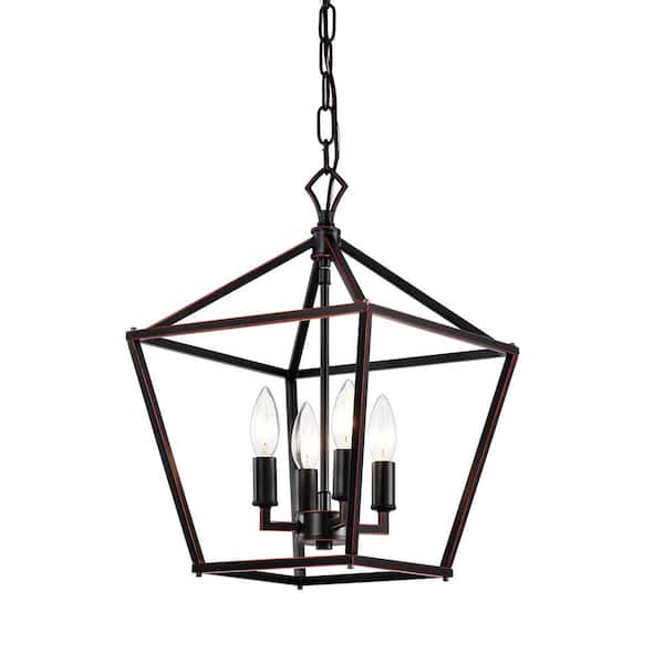 Edvivi Renzo 4-Light Oil Rubbed Bronze Caged Modern Farmhouse Candlestick Pendant