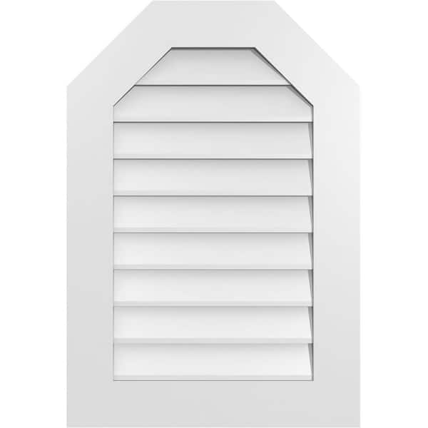 Ekena Millwork 22 in. x 32 in. Octagonal Top Surface Mount PVC Gable Vent: Decorative with Standard Frame