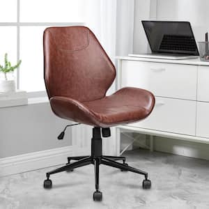 Adjustable Brown PU Seat Armless Swivel Task Chair with U-Shaped Seat