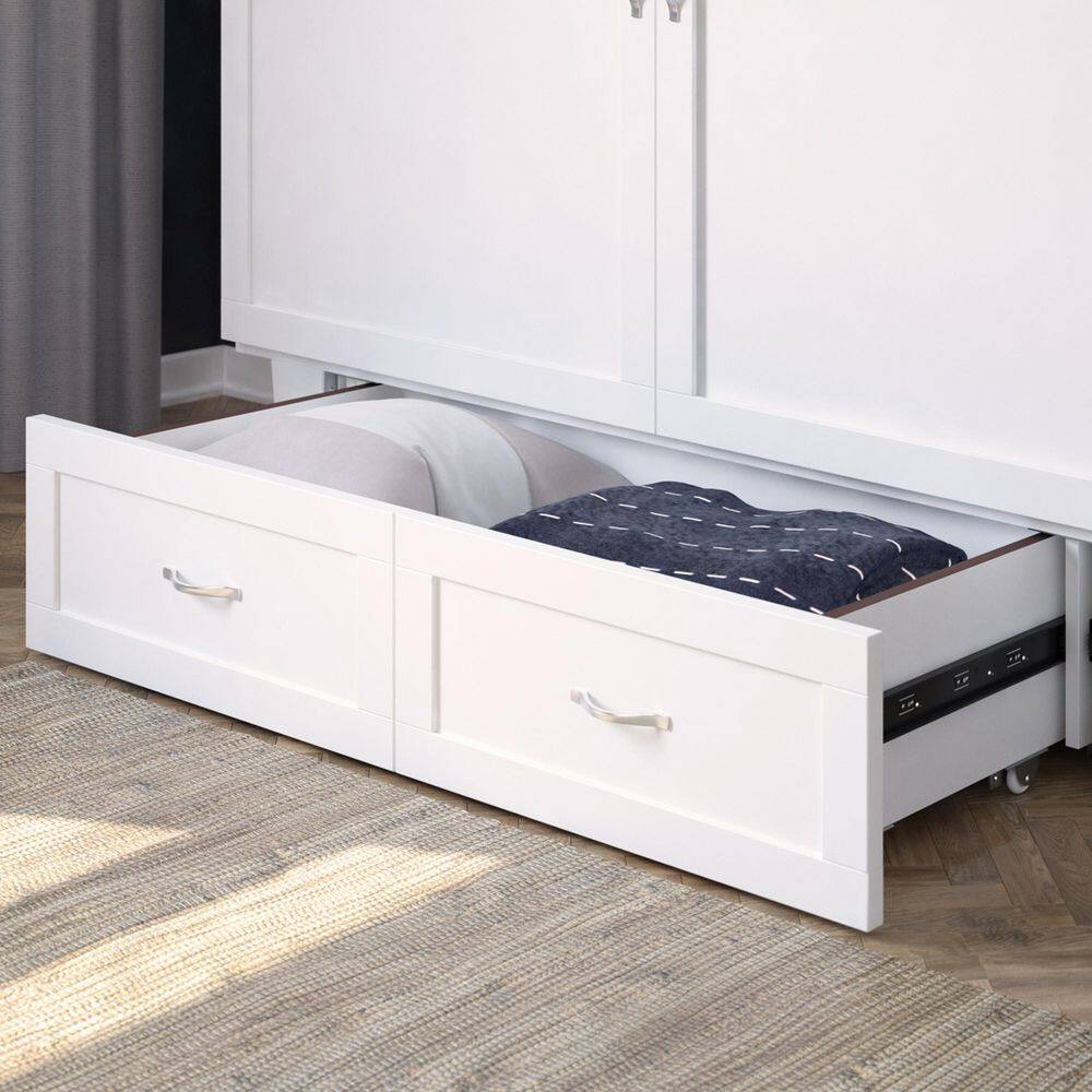 Queen-Sized Monroe Murphy Bed Chest with Single Drawer in White