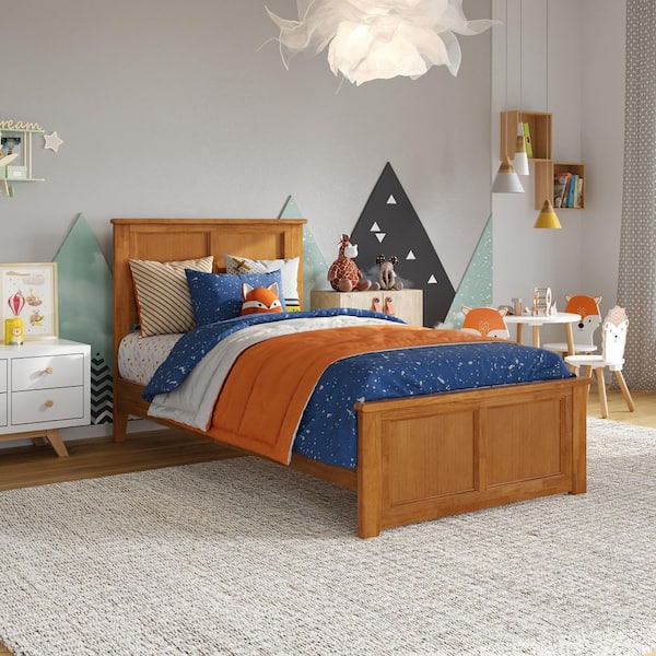 AFI Charlotte Light Toffee Natural Bronze Solid Wood Frame Twin Low Profile Platform Bed Matching Footboard