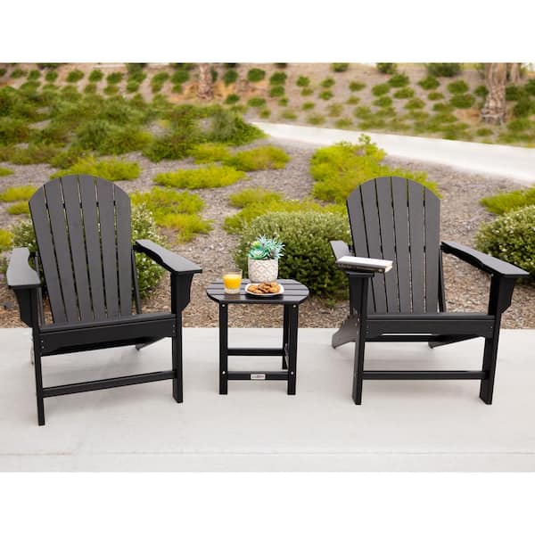 LuXeo Hampton Black Patio Plastic Adirondack Chair (3-Piece)