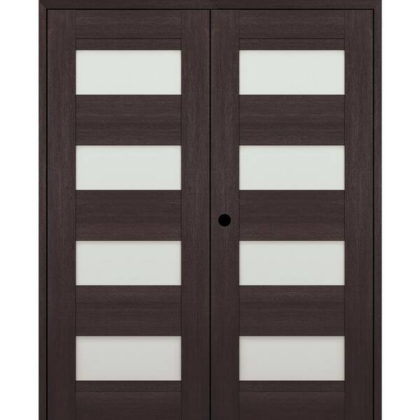Vona 07-08 72 in. x 80 in. Right Active 4-Lite Frosted Glass Veralinga Oak Wood Composite Double Prehung Interior Door