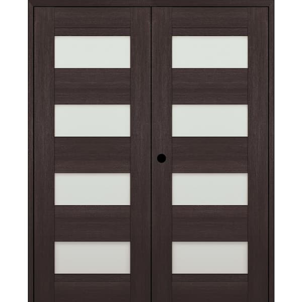 Belldinni 07-08 60 in. x 84 in. Right Active 4-Lite Frosted Glass Veralinga Oak Wood Composite Double Prehung Interior Door