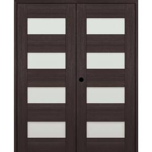 07-08 60 in. x 80 in. Right Active 4-Lite Frosted Glass Veralinga Oak Wood Composite Double Prehung Interior Door