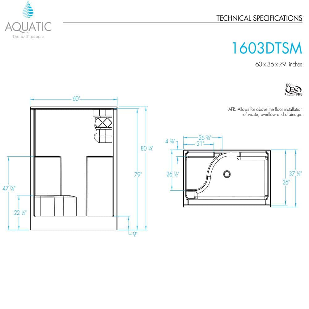 Buy Everyday 60 In X 36 In X 79 In 1 Piece Shower Stall With Right Seat And Center Drain In 0062