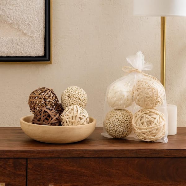 Brown Handmade Dried Plant Orbs and Vase Filler with Varying Designs (2- Pack)