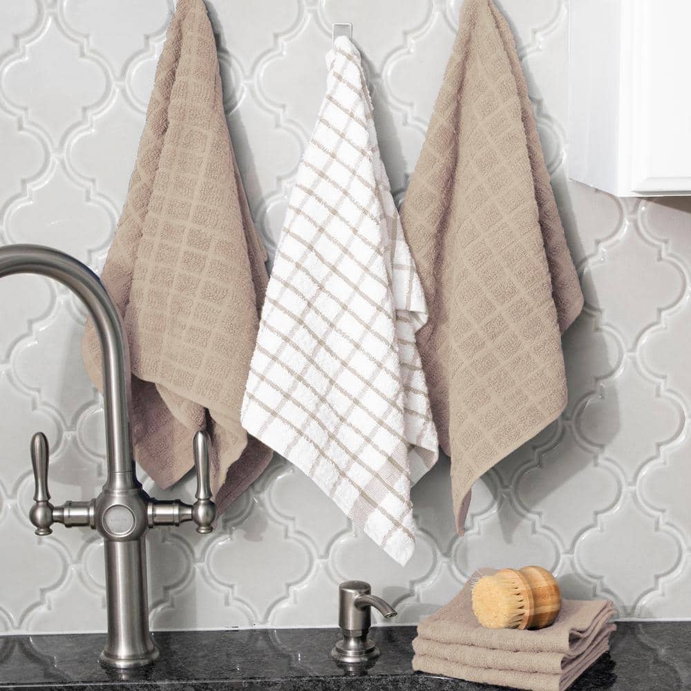 Putty and White Cotton Terry Kitchen Towel Set