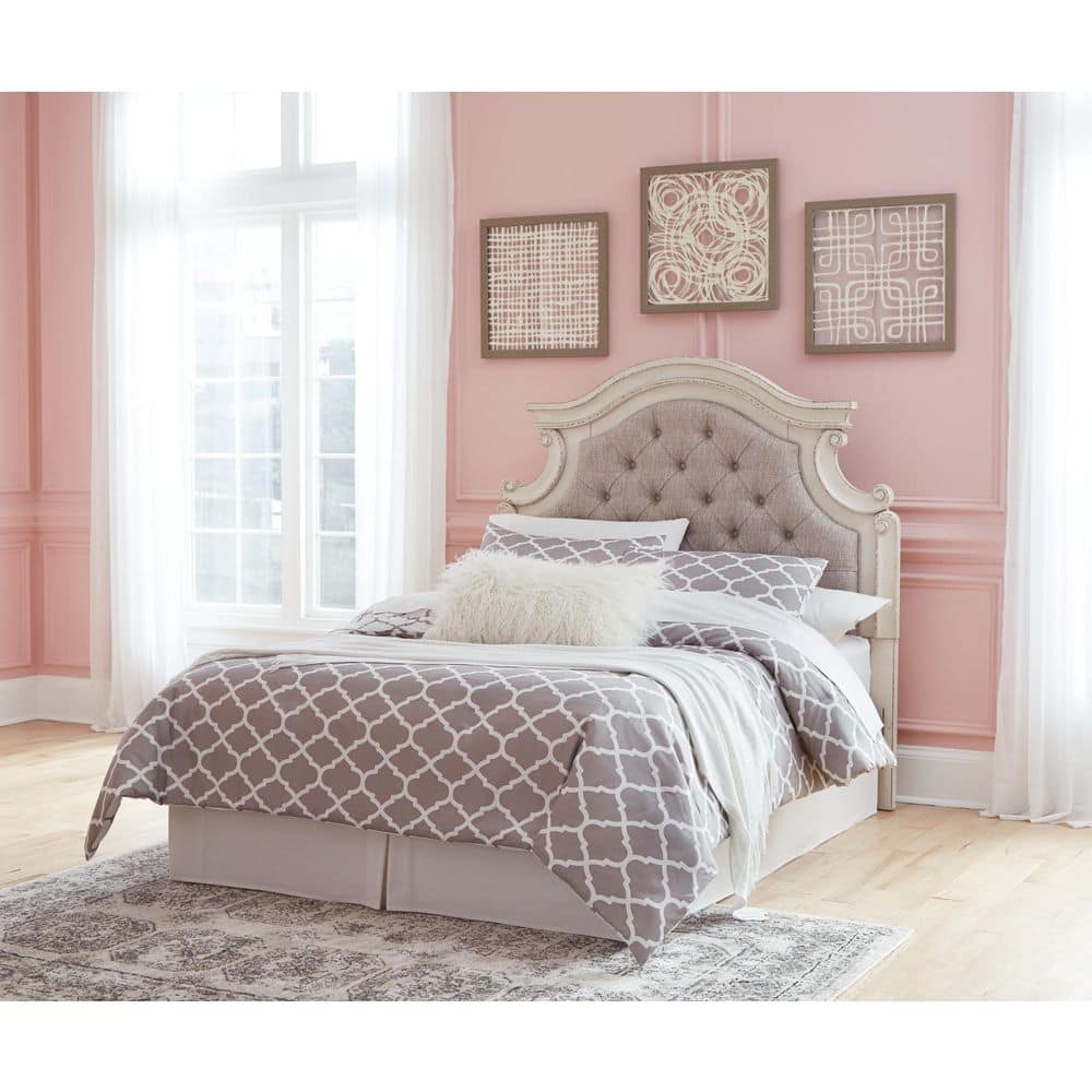 Realyn Chipped White Full Upholstered Panel Headboard price history on PriceWatchPro